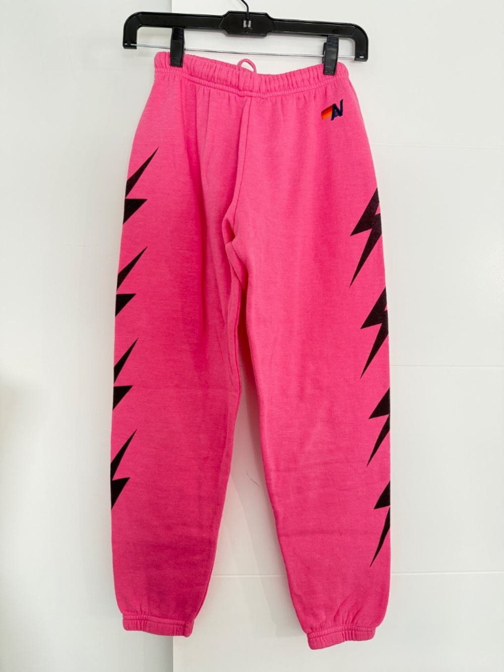 Aviator Nation Neon Pink Pull Tie Long Sweatpants XS Joggers Lightning Bolt